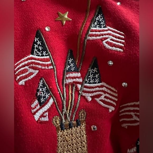 Vintage Y2K Quacker Factory red gold stars embroidered flags zip up hoodie sz 1X - Picture 6 of 15